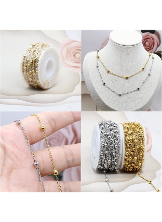 SUYAN 32.8 قدم/لفة الفولاذ المقاوم للصدأ سلاسل الأقمار الصناعية قلادة صنع المجوهرات سلاسل الكرة مطرز ربط سلسلة كابل DIY بها بنفسك سوار خلخال سلسلة صنع المجوهرات (الذهب) - Image 3