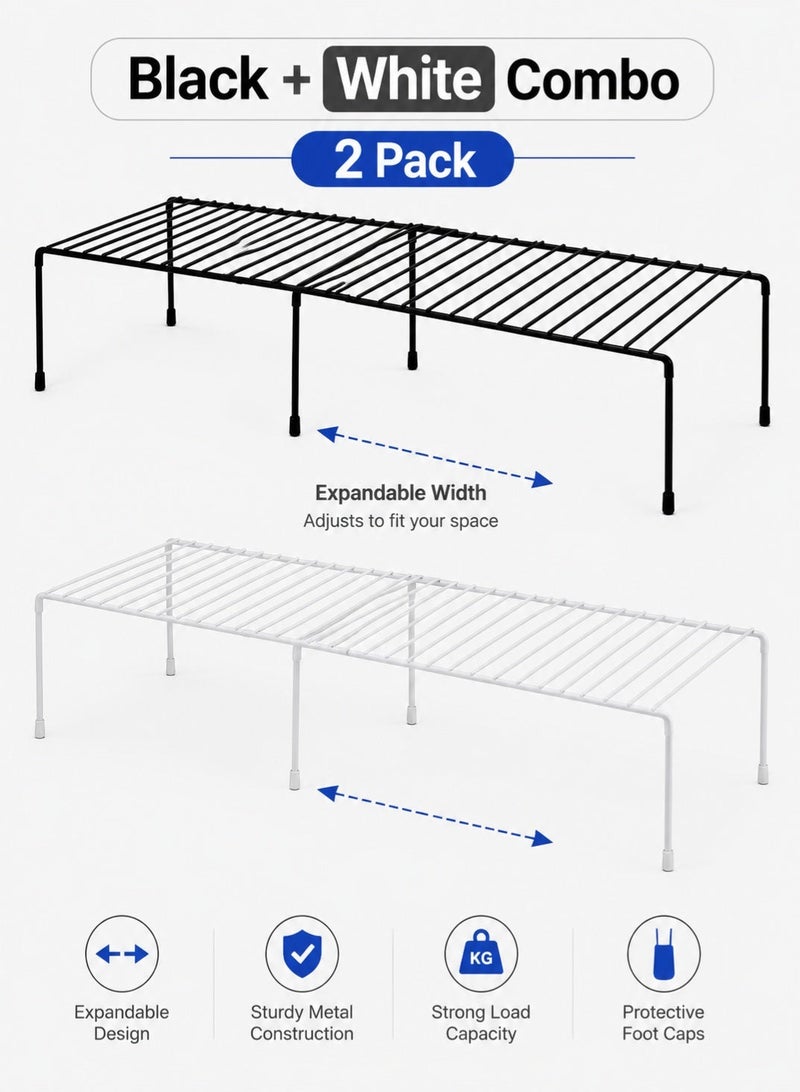 rayze Expandable rust-proof metal freezer rack (black + white), space-saving storage rack suitable for kitchen cabinets, countertops, underwear, freezer racks and freezer shelves, suitable for top freezers, perfect for storing food and tableware. - Image 1