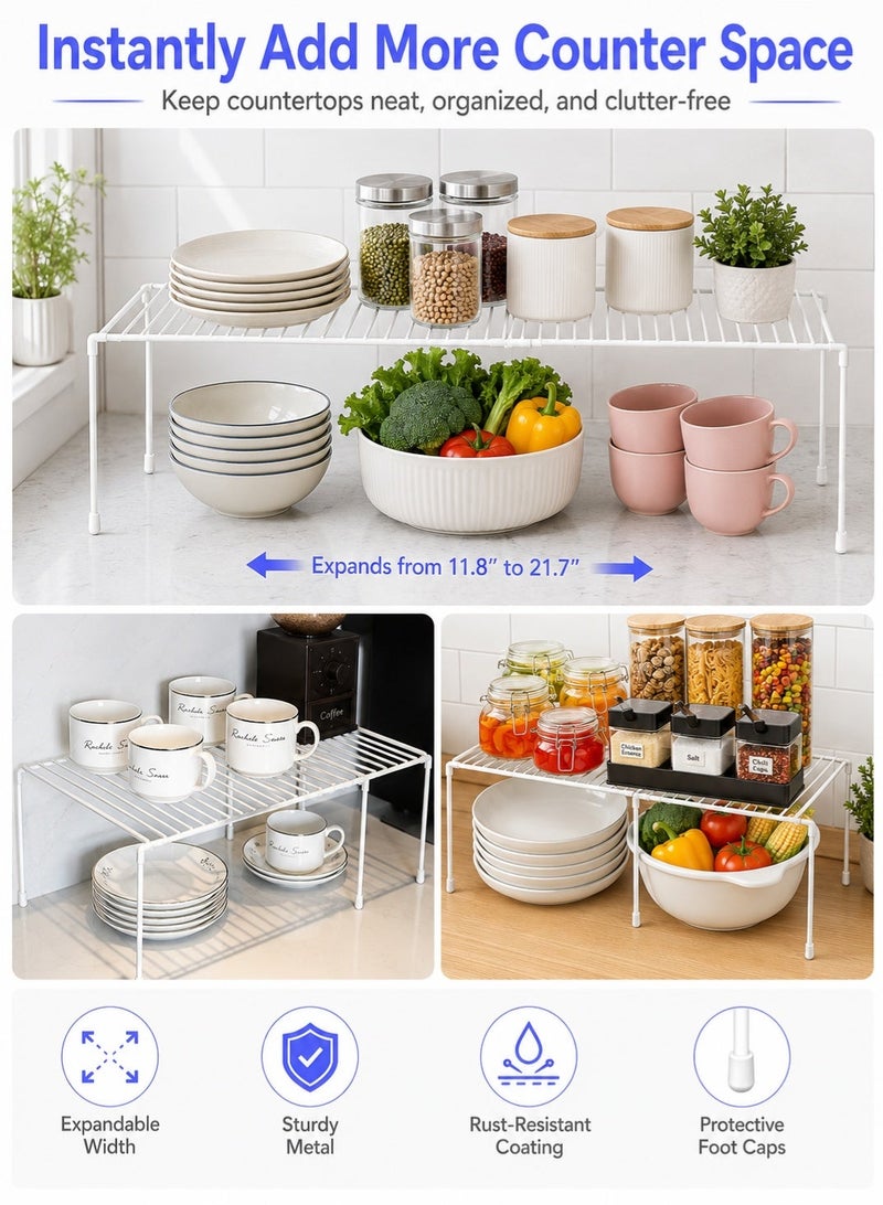 rayze Expandable rust-proof metal freezer rack (black + white), space-saving storage rack suitable for kitchen cabinets, countertops, underwear, freezer racks and freezer shelves, suitable for top freezers, perfect for storing food and tableware. - Image 2