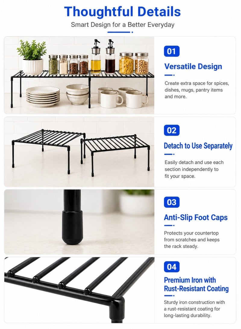 rayze Expandable rust-proof metal freezer rack (black + white), space-saving storage rack suitable for kitchen cabinets, countertops, underwear, freezer racks and freezer shelves, suitable for top freezers, perfect for storing food and tableware. - Image 3