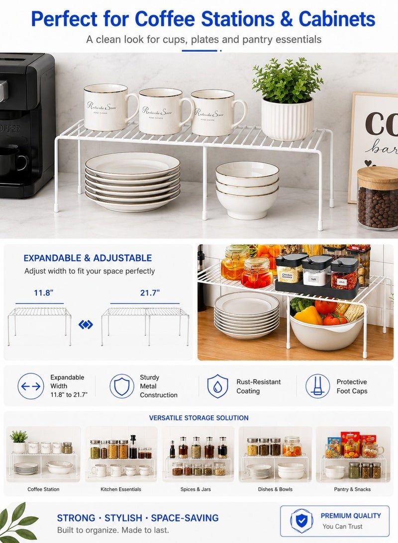rayze Expandable rust-proof metal freezer rack (black + white), space-saving storage rack suitable for kitchen cabinets, countertops, underwear, freezer racks and freezer shelves, suitable for top freezers, perfect for storing food and tableware. - Image 4