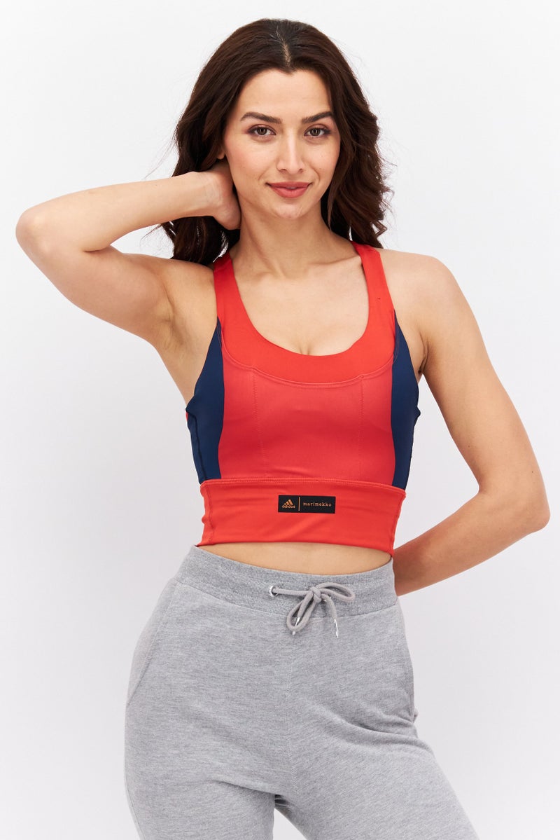 Adidas x Marimekko Women Padded Training Sports Bra, Red - Image 1