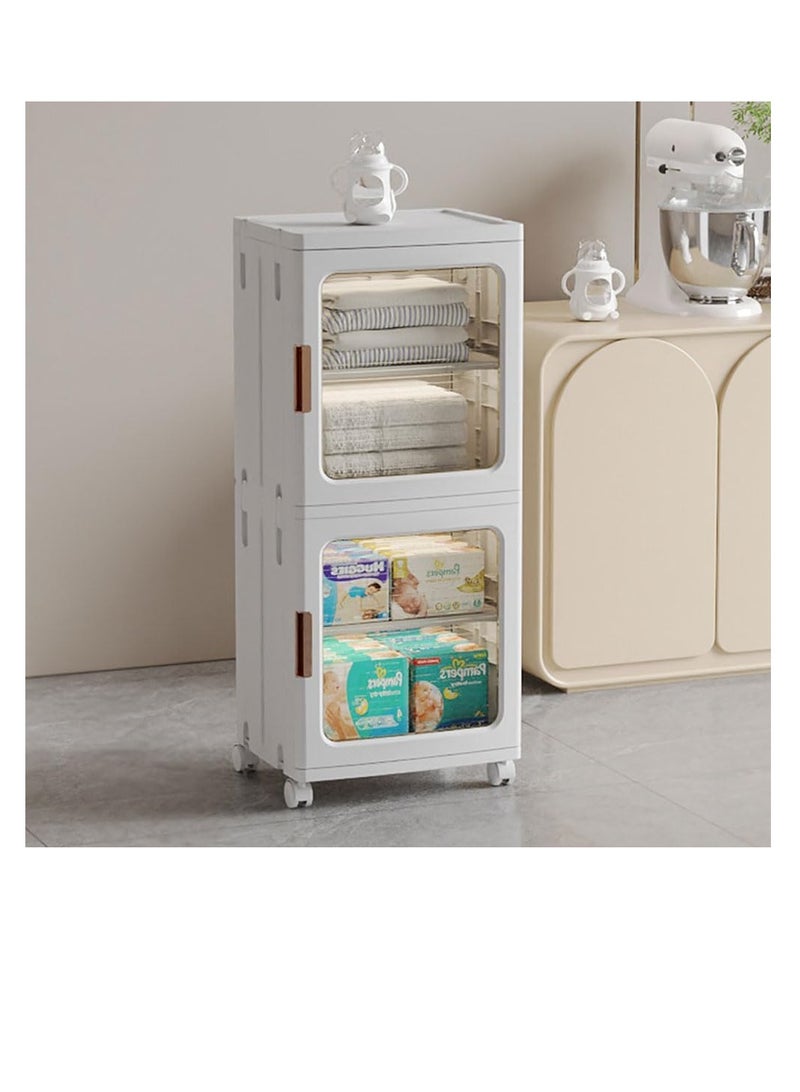 Foldable Storage Cabinet,Plastic Stackable Storage Case with Lid Door,Large Capacity Folding Storage Box for Toys Clothes Shoes Organizer,Collapsible Closet Bins,Portable Cupboard with Wheel  - Image 1