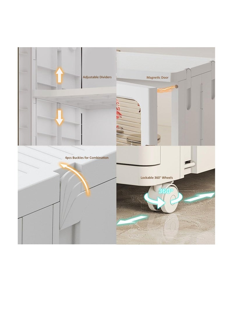 Foldable Storage Cabinet,Plastic Stackable Storage Case with Lid Door,Large Capacity Folding Storage Box for Toys Clothes Shoes Organizer,Collapsible Closet Bins,Portable Cupboard with Wheel  - Image 3