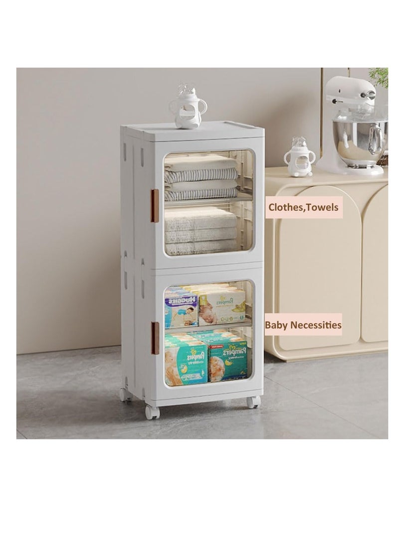 Foldable Storage Cabinet,Plastic Stackable Storage Case with Lid Door,Large Capacity Folding Storage Box for Toys Clothes Shoes Organizer,Collapsible Closet Bins,Portable Cupboard with Wheel  - Image 5