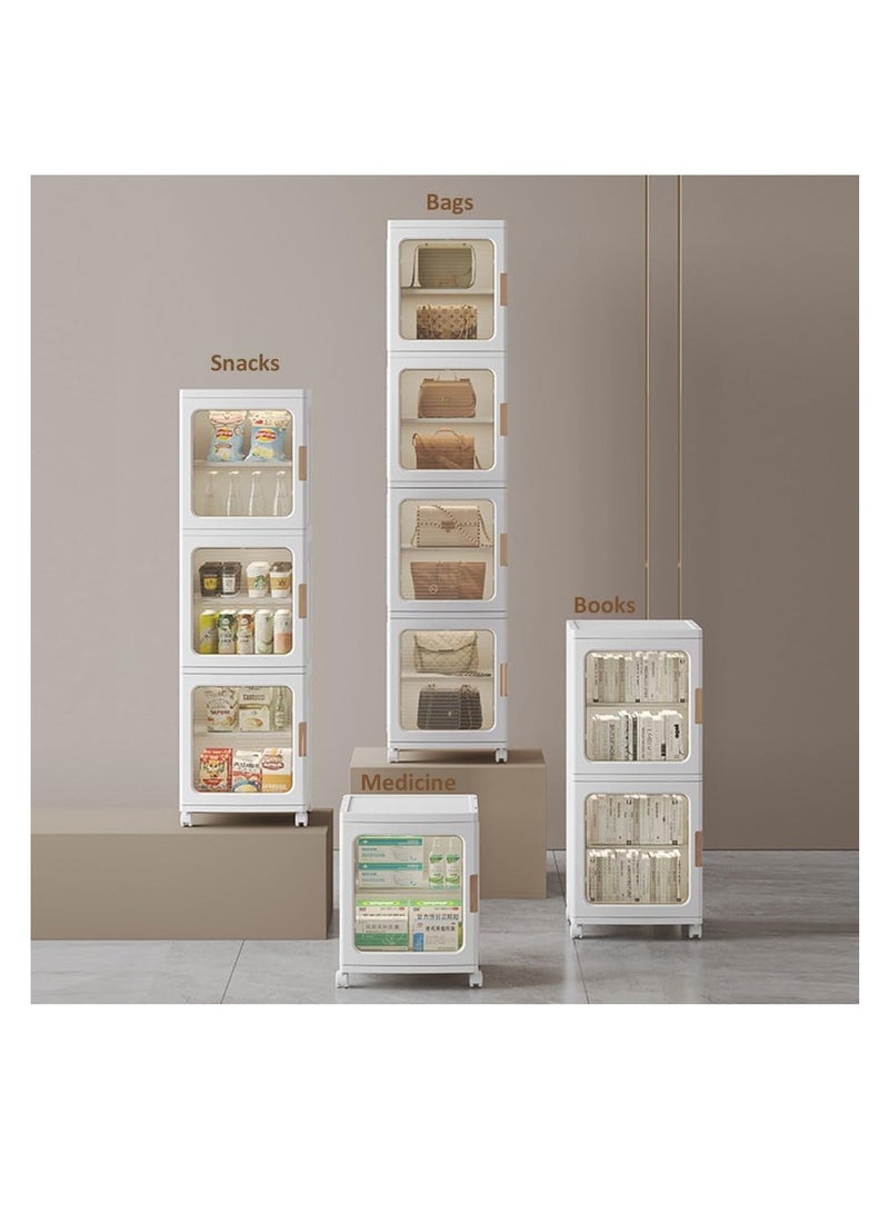 Foldable Storage Cabinet,Plastic Stackable Storage Case with Lid Door,Large Capacity Folding Storage Box for Toys Clothes Shoes Organizer,Collapsible Closet Bins,Portable Cupboard with Wheel  - Image 4