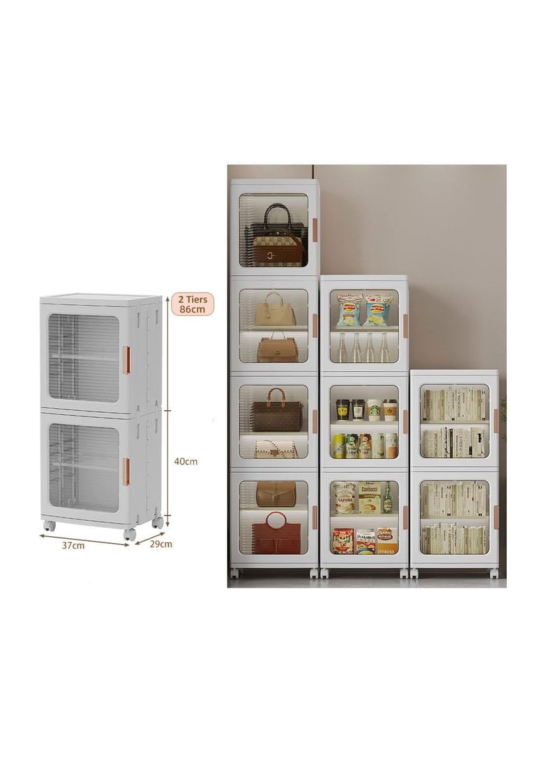 Foldable Storage Cabinet,Plastic Stackable Storage Case with Lid Door,Large Capacity Folding Storage Box for Toys Clothes Shoes Organizer,Collapsible Closet Bins,Portable Cupboard with Wheel  - Image 2