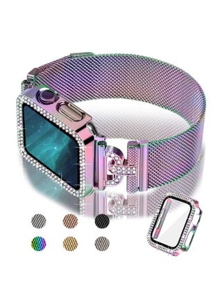 Joyozy Magnetic Band Compatible with Apple Watch Band 38mm 40mm 41mm 42mm 44mm 45mm 46mm Milanese Strap with Bling Case and Screen Protector, Dressy Stainless Steel iWatch Loop for Women (Rainbow 41mm - pzsku/Z59B7E77765DD2462E210Z/45/1743407290/8ea607f8-5ba8-4ddc-ada7-5b74976ba23c