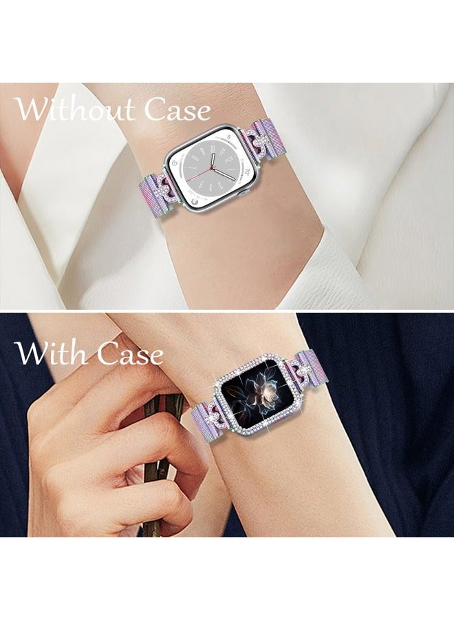 Joyozy Magnetic Band Compatible with Apple Watch Band 38mm 40mm 41mm 42mm 44mm 45mm 46mm Milanese Strap with Bling Case and Screen Protector, Dressy Stainless Steel iWatch Loop for Women (Rainbow 41mm