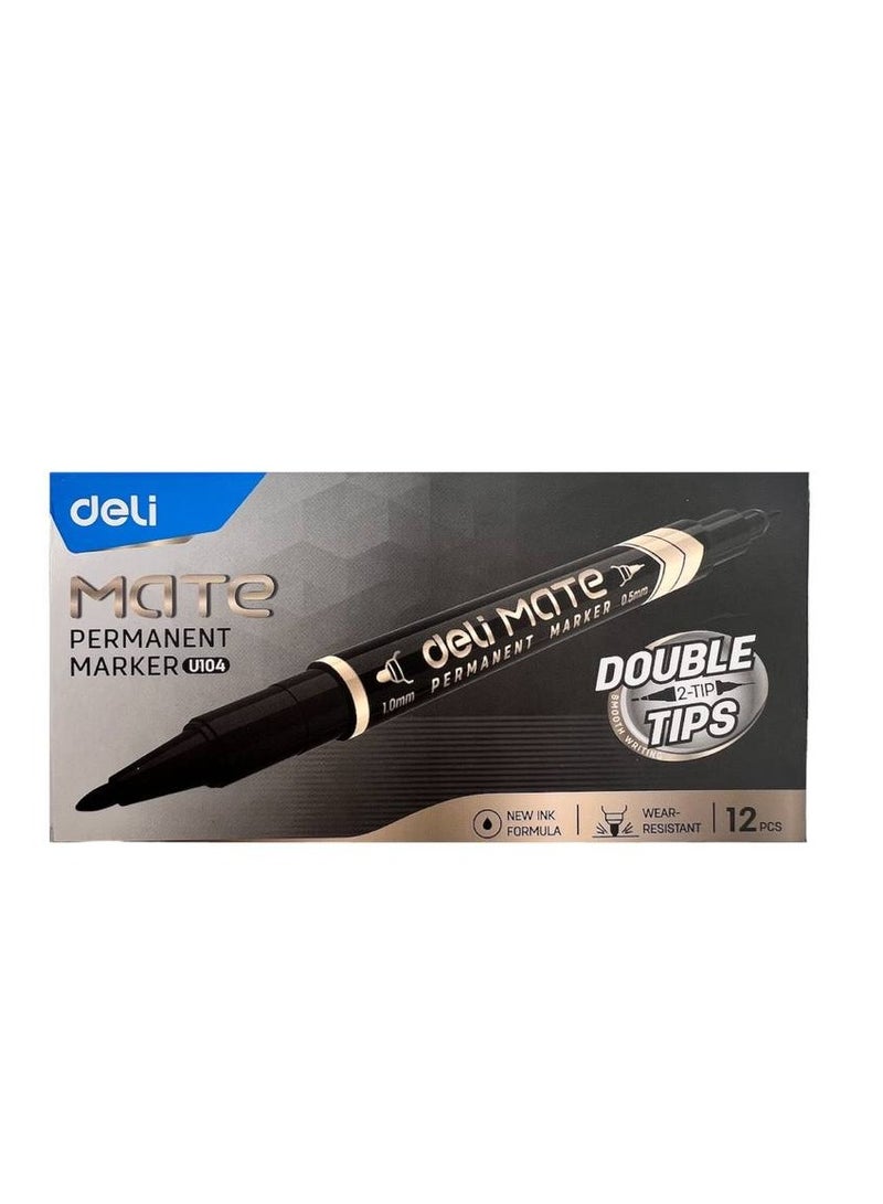 Deli Mate Double Tips 12 Piece Permanent Marker Black