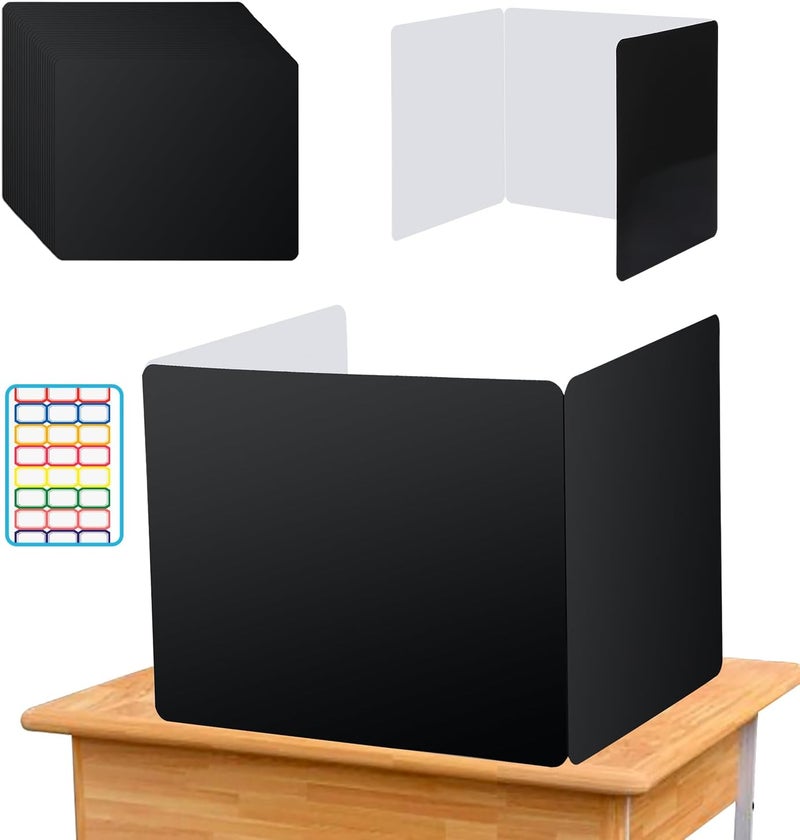EARTHSON 24 Pcs Privacy Folders for Students, Privacy Dividers for Classroom, Study Carrel Desks Privacy Boards, Cardboard Privacy Shields Folder for School Teachers Home, Black - Image 1