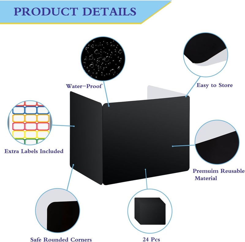 EARTHSON 24 Pcs Privacy Folders for Students, Privacy Dividers for Classroom, Study Carrel Desks Privacy Boards, Cardboard Privacy Shields Folder for School Teachers Home, Black - Image 3