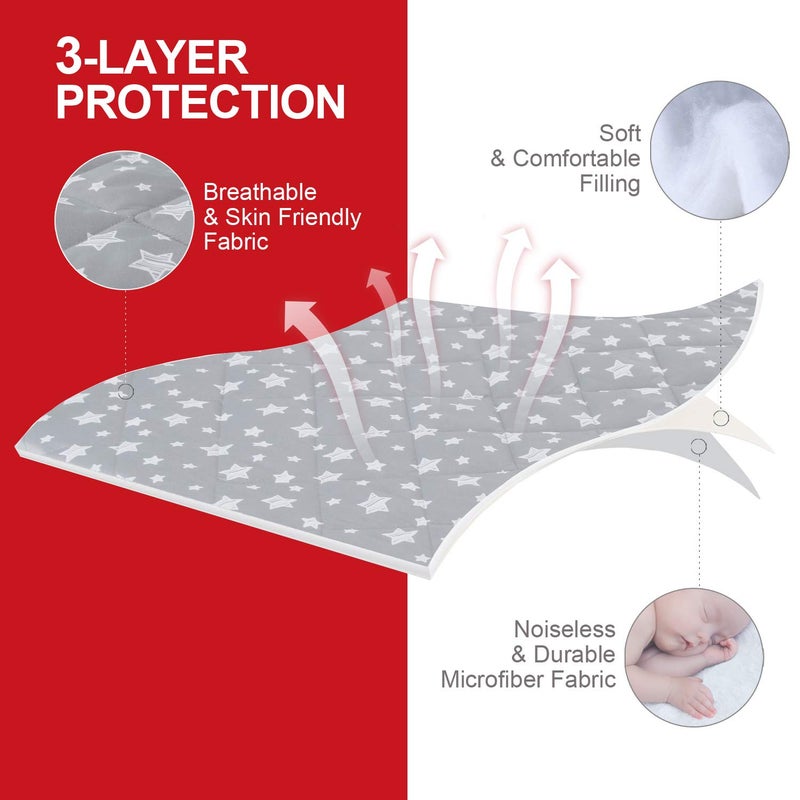 Moonsea Pack and Play Sheets Fitted, Toddlers Mattress Protector 39"Ã—27"Ã—5", Breathable Thick Playard Lovely Print Cover, Compatible with Graco Pack n Play, Gray Star - Image 2