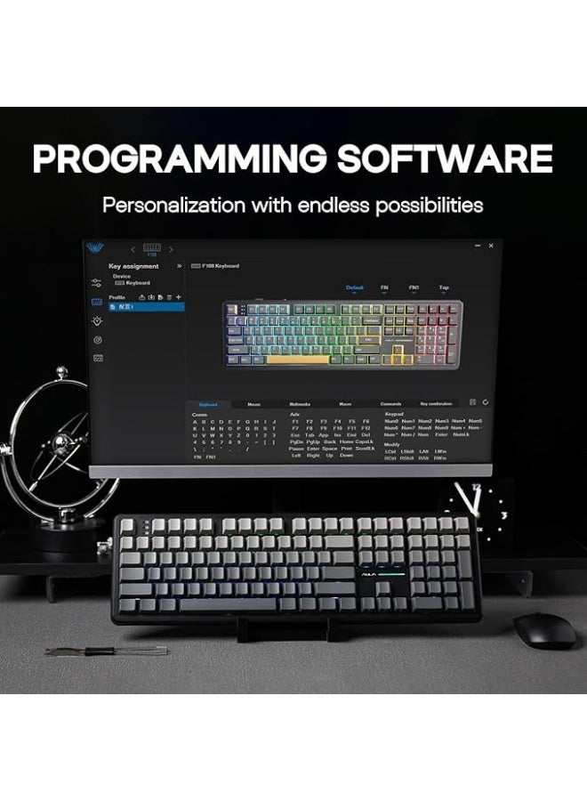 EPOMAKER AULA F108 Wireless Gaming Keyboard, Full Size Mechanical Keyboard with 4000mAh Battery, 108 Hot-Swappable and Programmable Keys, RGB Backlight, for Mac/PC/Android (Black Gradient) - Image 2