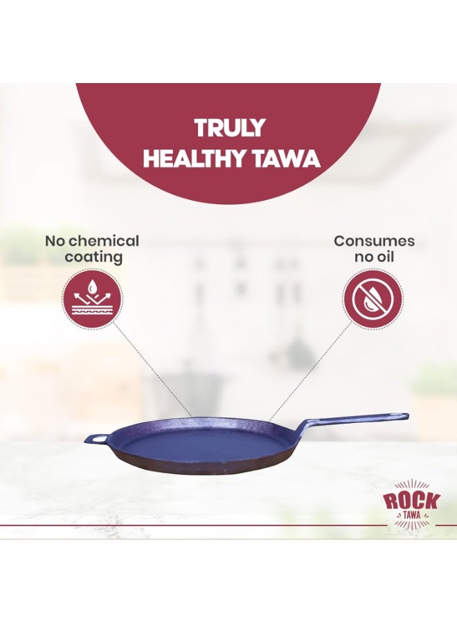 Rock Tawa مقلاة روك تاوا من الحديد الزهر المتبل مسبقًا، مسطحة لتحضير الدوسا/الروتي/الشاباتي، مع مقبض، 11.4 بوصة - Image 4