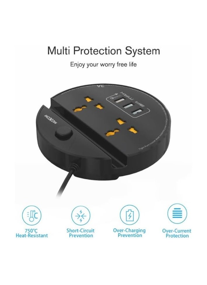 MOXOM - Moxom MX-ST03 5 IN 1 PD Power Strip With 2 Socket, 3 USB And One Key Master Control For Multi Devices 2500W - Black - Image 1