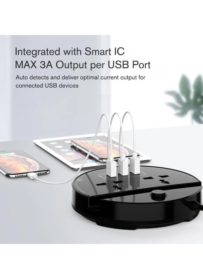 MOXOM - Moxom MX-ST03 5 IN 1 PD Power Strip With 2 Socket, 3 USB And One Key Master Control For Multi Devices 2500W - Black - Image 1