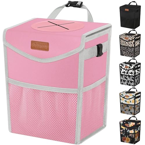 Pritent Car Trash Can with Lid Cute Leakproof Car Trash Garbage Bag Hanging Vehicle Trash Bin Small Portable Automotive Garbage Cans Organizer for BackFront SeatTrapezoidPink - Image 1