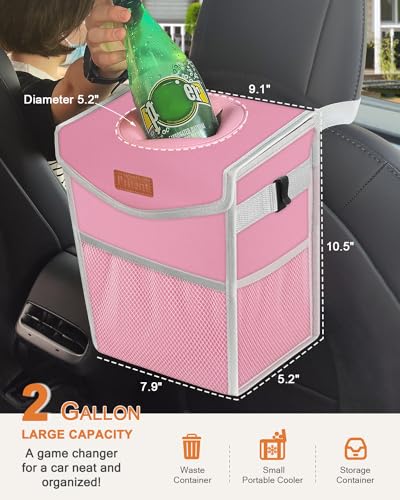 Pritent Car Trash Can with Lid Cute Leakproof Car Trash Garbage Bag Hanging Vehicle Trash Bin Small Portable Automotive Garbage Cans Organizer for BackFront SeatTrapezoidPink - Image 3