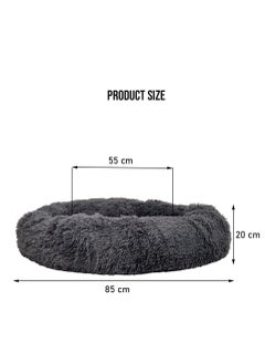 NNC PETS Cozy plush round pet bed for medium to large breeds, Donut cuddler warming soft round bed with Fluffy faux fur plush, Durable cotton, and Anti-slip bottom, Calming dog bed 85 cm (Grey)  - Image 2