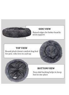 NNC PETS Cozy plush round pet bed for medium to large breeds, Donut cuddler warming soft round bed with Fluffy faux fur plush, Durable cotton, and Anti-slip bottom, Calming dog bed 85 cm (Grey)  - Image 3