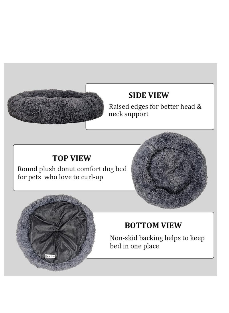 NNC PETS - Cozy plush round pet bed for medium to large breeds, Donut cuddler warming soft round bed with Fluffy faux fur plush, Durable cotton, and Anti-slip bottom, Calming dog bed 85 cm (Grey) - Image 1
