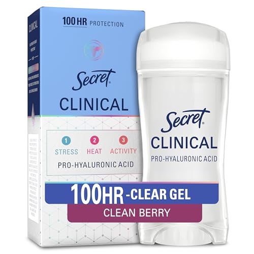 Secret Clinical Strength 100HR Sweat Odor Clear Gel Antiperspirant Deodorant for Women 3X Stress Protection with Hyaluronic Acid PH Balancing Minerals Clean Berry Scent 26 oz - Image 1