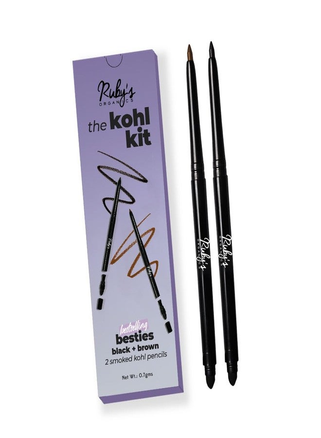 Ruby's Organics Kohl Eyeliner Beauty Gift Kit for Women- with In-Built Smudger,Extra Smooth & Long Lasting Kajal,Organic Eye Makeup,100% Natural,Black & Brown-0.35g each- Combo Pack of 2,Solid - Image 1