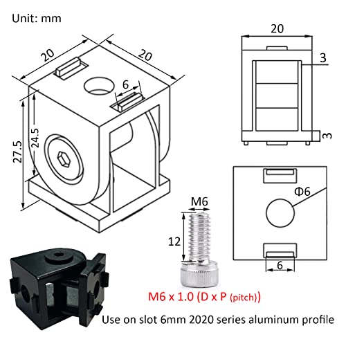 BLCCLOY 4 Sets Black 2020 Aluminum Extrusion Pivot Hinge Swivel Degree Angle Bracket with Handle for 20 Series 20/20 2040 V T Slot Extruded Aluminum Profile Hardware Connector - Image 3