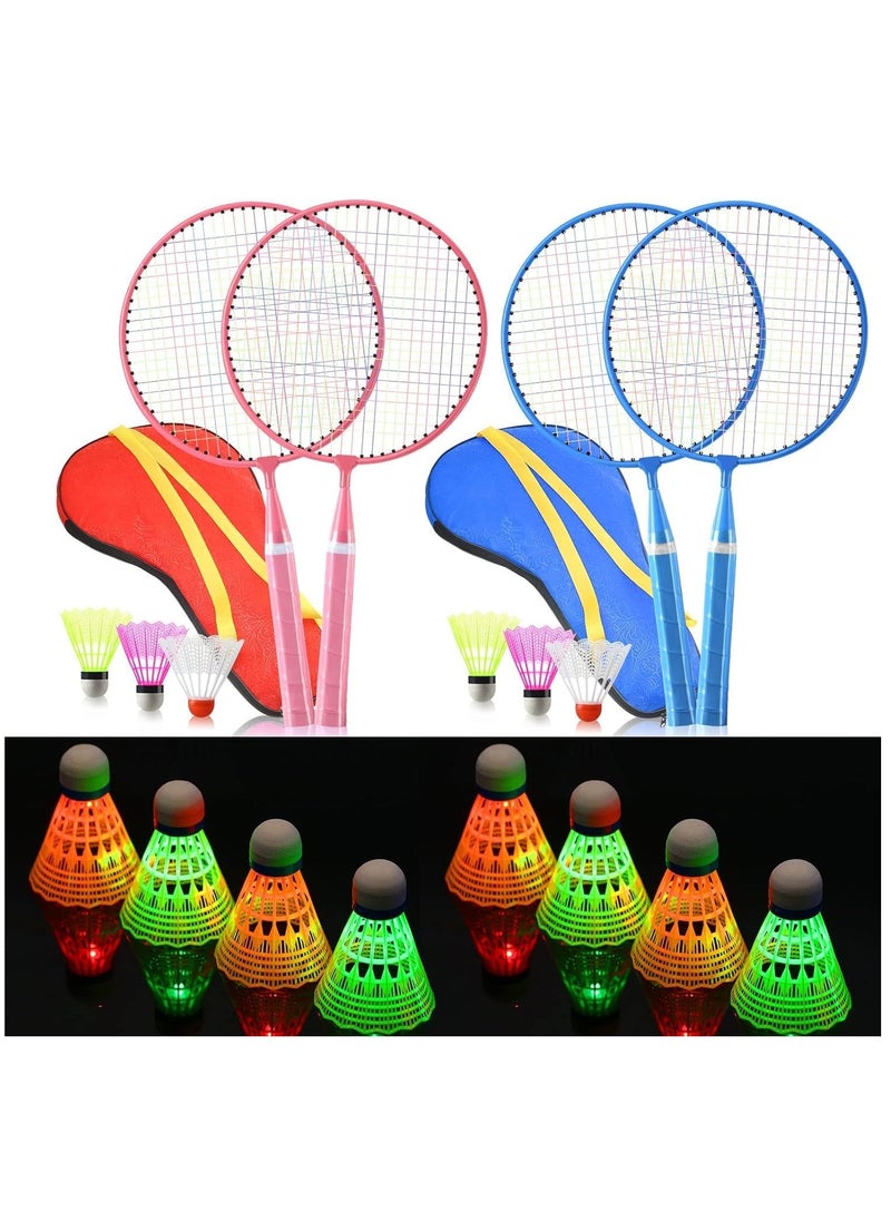 Generic Luminous Badminton Set for Kids - Includes 2 Nylon Alloy Rackets, 8 LED Birdies, 6 Non-Luminous Birdies, and 2 Carrying Bags - Perfect for Fun Outdoor Play!  - Image 1