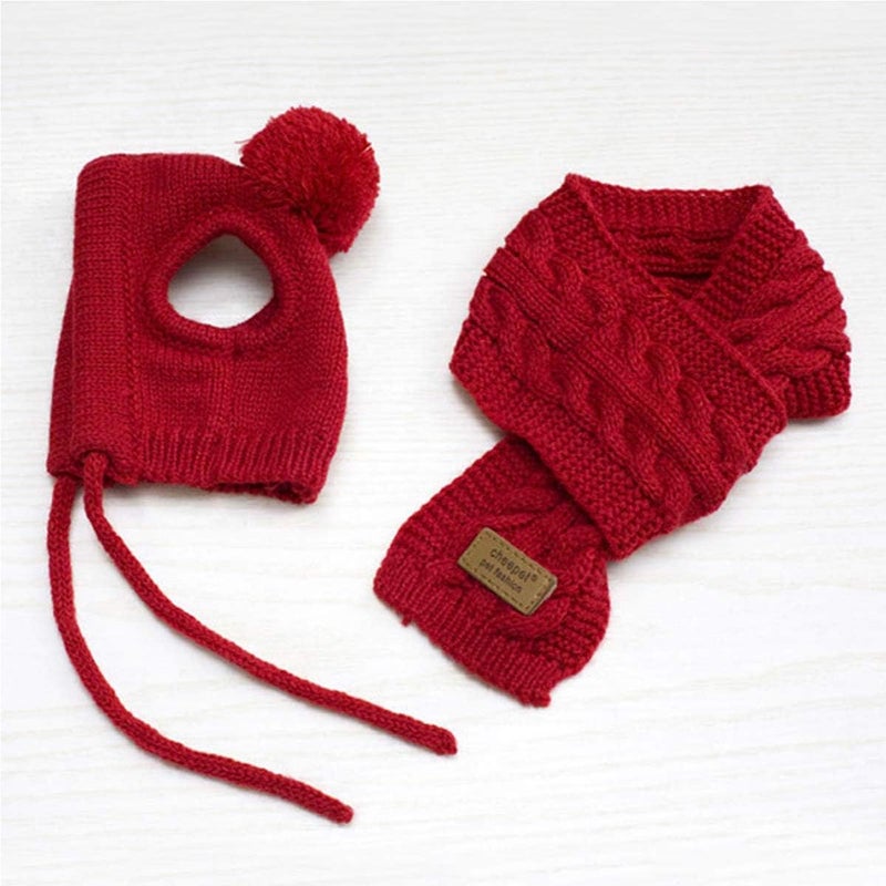 Lobagve Van Caro Knitted Doggie Scarf and Hat Set Puppy Dogs Cats Fall Winter Outfits (Red) - Image 3