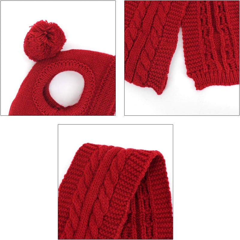 Lobagve Van Caro Knitted Doggie Scarf and Hat Set Puppy Dogs Cats Fall Winter Outfits (Red) - Image 4