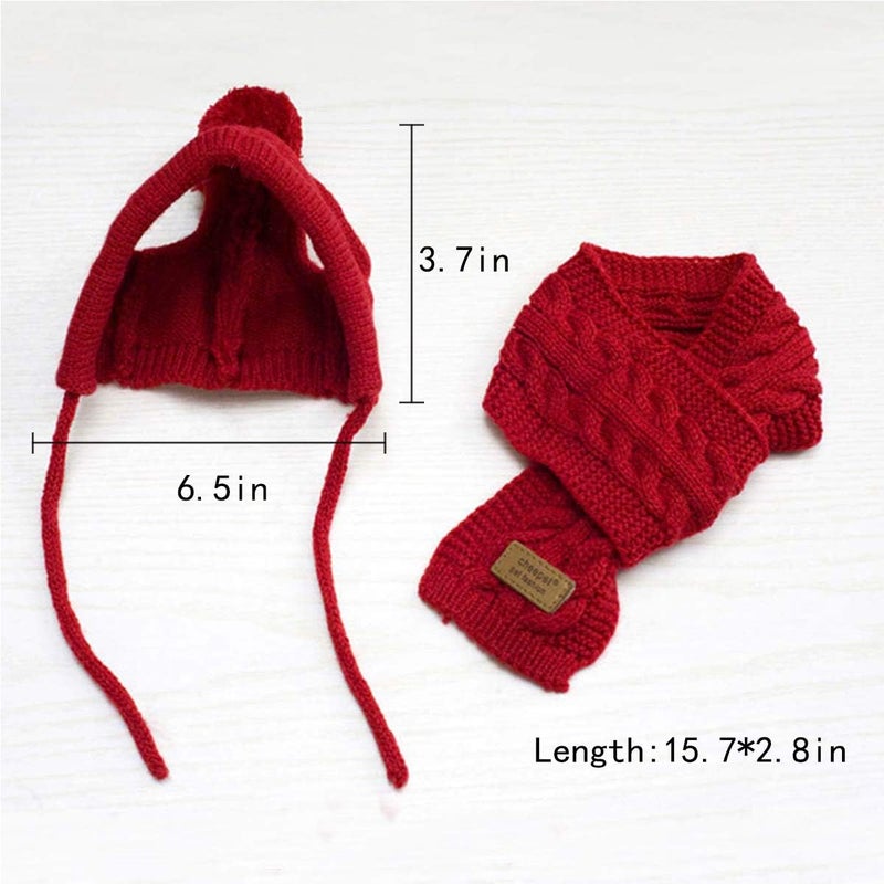 Lobagve Van Caro Knitted Doggie Scarf and Hat Set Puppy Dogs Cats Fall Winter Outfits (Red) - Image 2