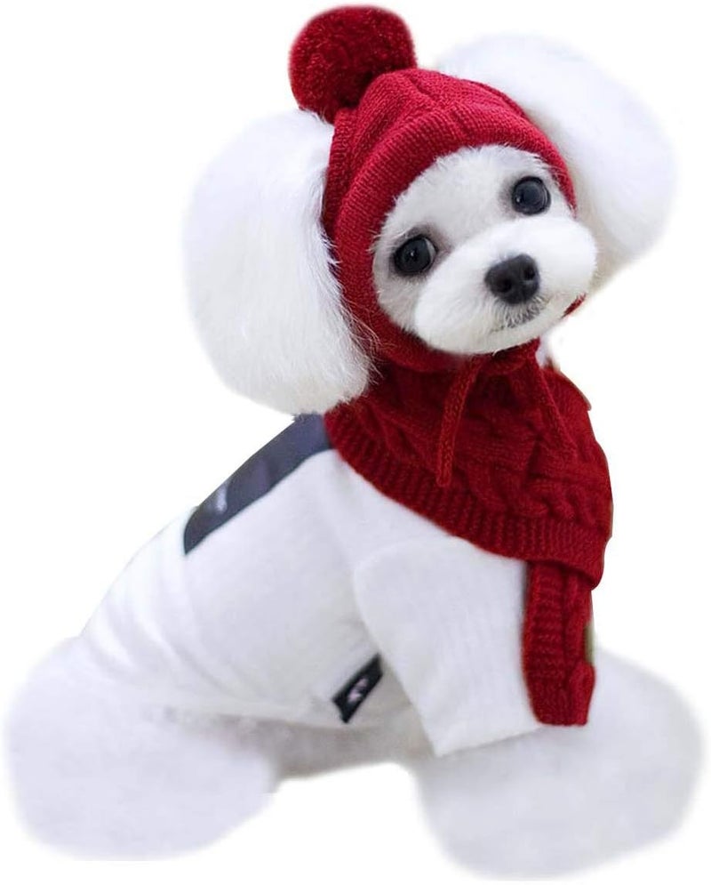 Lobagve Van Caro Knitted Doggie Scarf and Hat Set Puppy Dogs Cats Fall Winter Outfits (Red) - Image 1