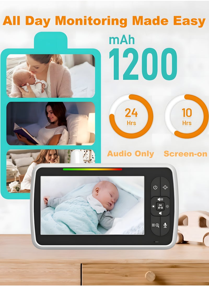 Generic - Baby Monitor with Cameras Audio Night 360° Video Wireless Security Camera for Baby Monitoring with 3000mAh Battery 5 Inch Screen Pan-Tilt-Zoom - Image 1