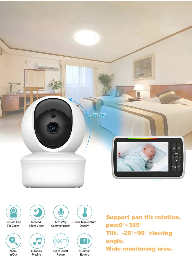 Generic - Baby Monitor with Cameras Audio Night 360° Video Wireless Security Camera for Baby Monitoring with 3000mAh Battery 5 Inch Screen Pan-Tilt-Zoom - Image 1