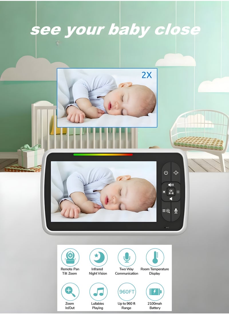 Generic - Baby Monitor with Cameras Audio Night 360° Video Wireless Security Camera for Baby Monitoring with 3000mAh Battery 5 Inch Screen Pan-Tilt-Zoom - Image 1
