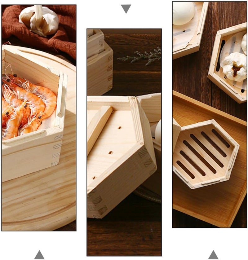 Wooden Hexagonal Steamer with Lid 6-inch Food Steaming Basket for Dim Sum Dumplings Vegetables Cooking Household and Restaurant Use - Image 3