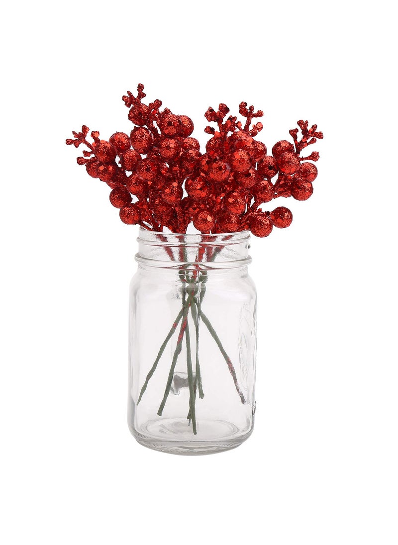 DIYASY DIYASY Artificial Red Berry Stems 20 Pcs 7.8 Inch Glitter Christmas Tree Picks for Christmas Tree Ornaments DIY Xmas Wreath  Holiday and Home Decoration  - Image 5