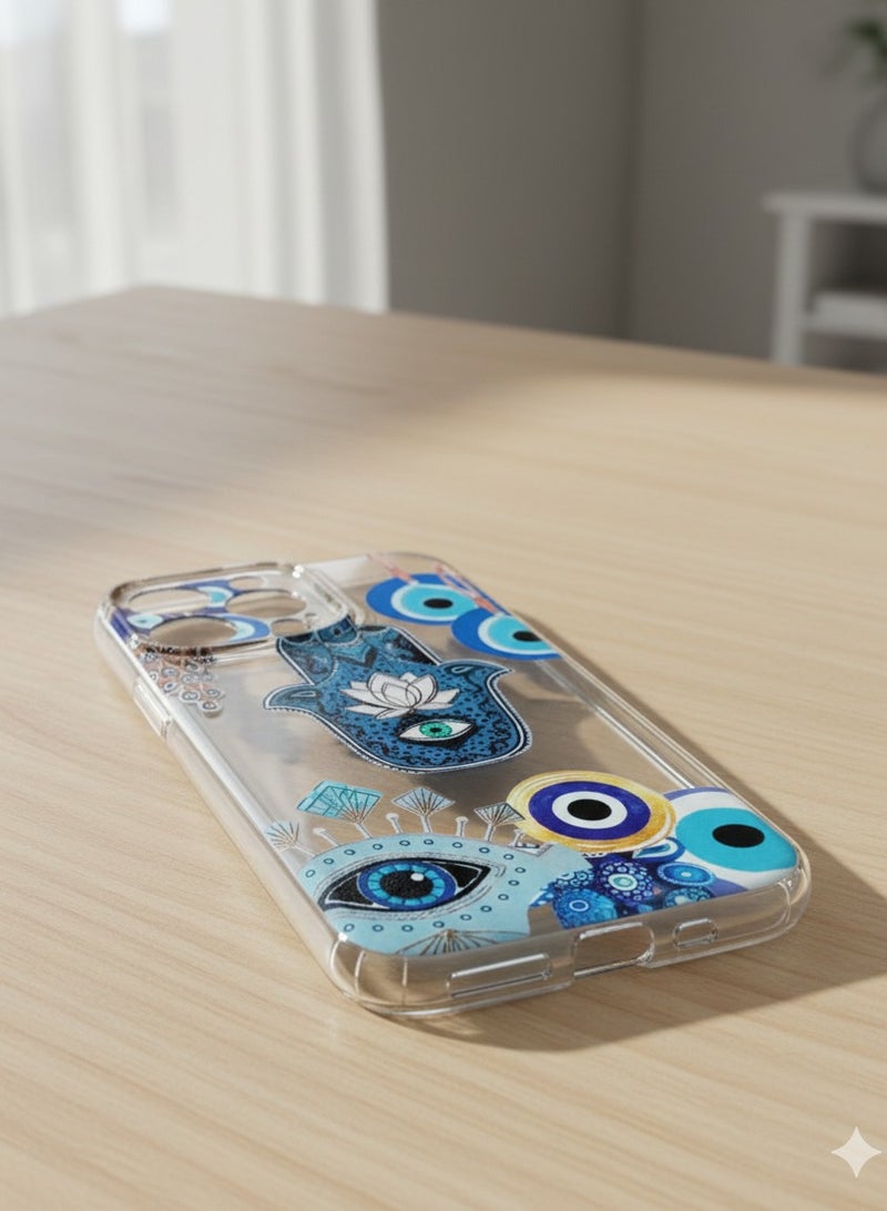Grace ​Catchy & Trendy: "Mystical Vibes: Blue Evil Eye & Hamsa Nazar Protective Case For Iphone 16 pro max - Image 4