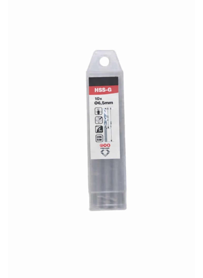 RNS HSS-G TWIST DRILL BIT 6.5 MM, Pack of 10 High Speed Steel Ground Metal Drill Bit for Steel, Alloy, Fabrication and Industrial Use - Image 1