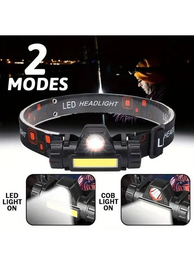 قطعتان مصباح أمامي LED مغناطيسي بشاحن جانبي USB، إضاءة فيضان ساطعة من نوع COB للجري وصيد السمك - Image 3