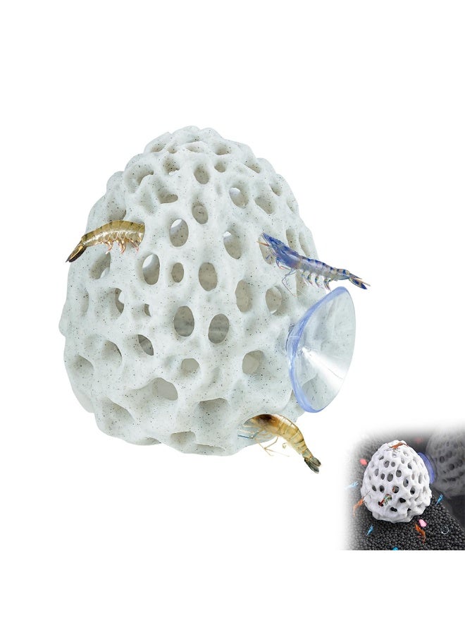 FDTY  1 قطعة مخبأ على شكل قبة للروبيان، مخبأ للروبيان لأحواض السمك، زخارف واقعية من البلاستيك لأحواض السمك على شكل صخور مرجانية مع كوب شفط، للأسماك الصغيرة وغيرها من الأسماك التي تختبئ للراحة  2.76*3.15 بوصة (أبيض) - Image 1