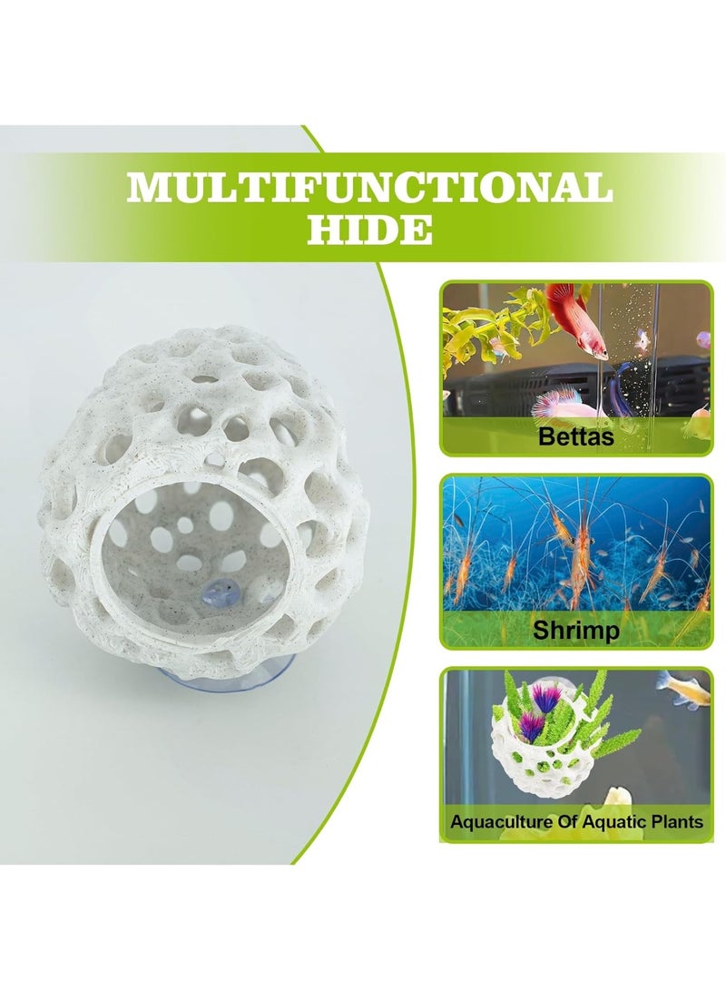 FDTY  1 قطعة مخبأ على شكل قبة للروبيان، مخبأ للروبيان لأحواض السمك، زخارف واقعية من البلاستيك لأحواض السمك على شكل صخور مرجانية مع كوب شفط، للأسماك الصغيرة وغيرها من الأسماك التي تختبئ للراحة  2.76*3.15 بوصة (أبيض) - Image 5