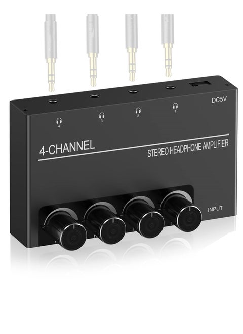 4-Channel Headphone Amplifier and Splitter, Share Music with 4 Outputs, Perfect for DJs and Audio Enthusiasts
