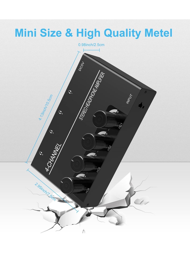 Generic - 4-Channel Headphone Amplifier and Splitter, Share Music with 4 Outputs, Perfect for DJs and Audio Enthusiasts - Image 1