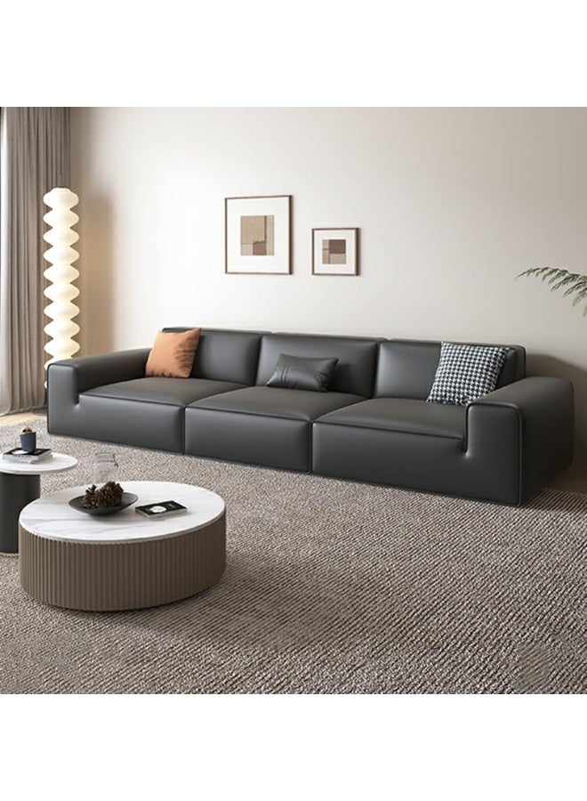 Comfynest Faux Leather Modern Black Sofa With Square Arm And Tear Resistant 299.72 X 99.06 X 81.29 Cm Black  - Image 3