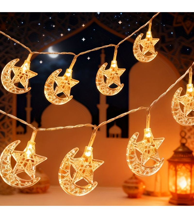 أضواء سلسلة نجوم القمر الكبير بطول 3 أمتار مع 20 لمبة LED تعمل بالبطارية لديكور رمضان والعيد - Image 2