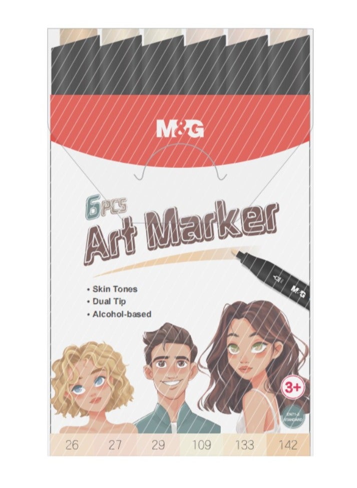 M&G Chenguang Set of 6 Skin Tone Marker set of 6 colors-Dual tip - No:APM49727 - Image 1