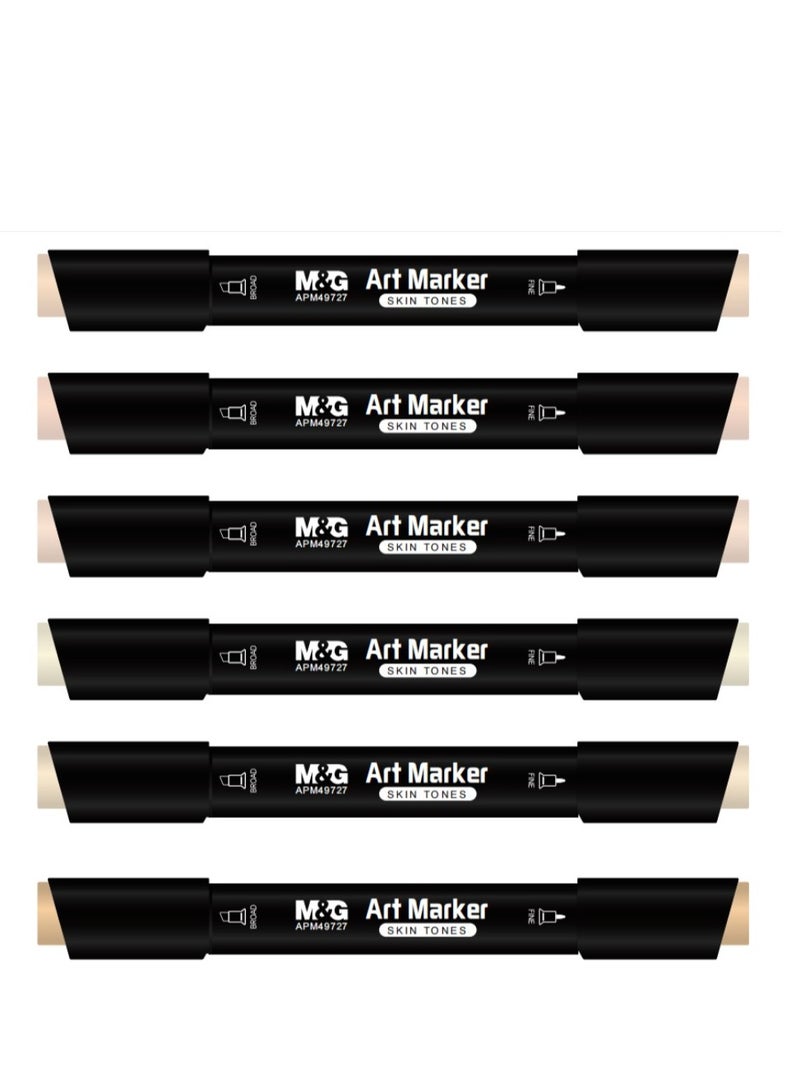 M&G Chenguang Set of 6 Skin Tone Marker set of 6 colors-Dual tip - No:APM49727 - Image 2